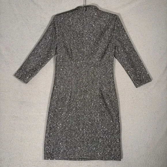 J McLaughlin Henrika Dress Women's Size M Charcoal Sequin Sparkle Sheath Tweed - Picture 2 of 16